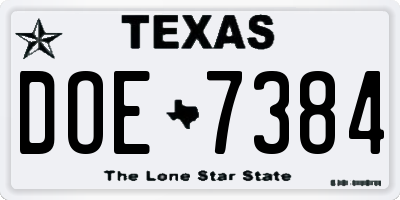TX license plate DOE7384