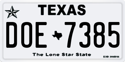 TX license plate DOE7385