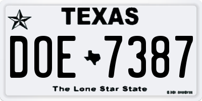 TX license plate DOE7387