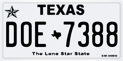 TX license plate DOE7388
