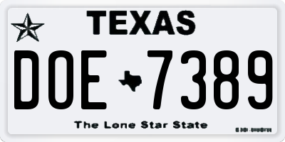 TX license plate DOE7389