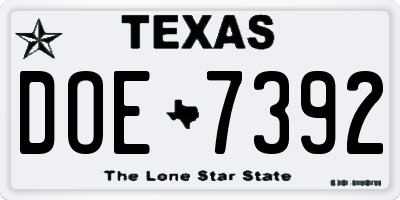 TX license plate DOE7392