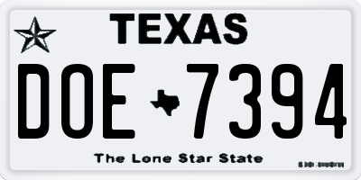 TX license plate DOE7394