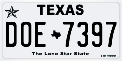 TX license plate DOE7397