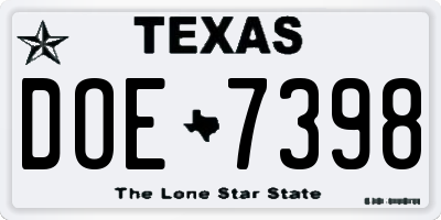 TX license plate DOE7398