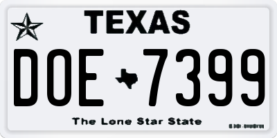 TX license plate DOE7399
