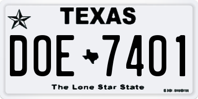 TX license plate DOE7401