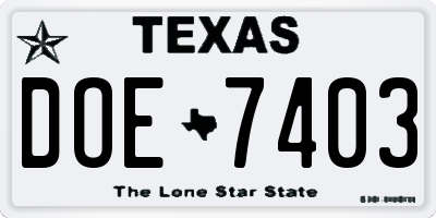 TX license plate DOE7403