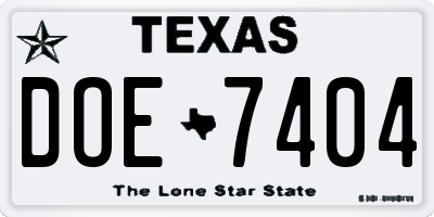TX license plate DOE7404