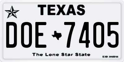 TX license plate DOE7405