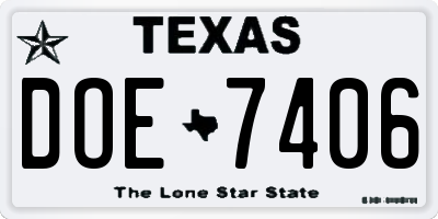 TX license plate DOE7406
