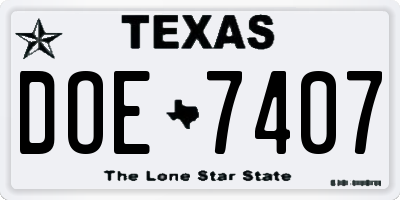 TX license plate DOE7407