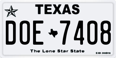 TX license plate DOE7408