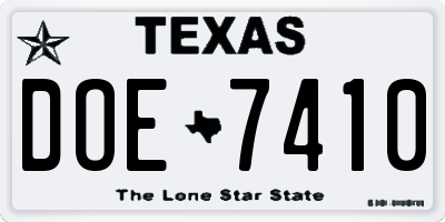 TX license plate DOE7410