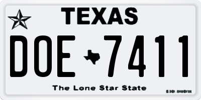 TX license plate DOE7411