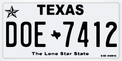 TX license plate DOE7412