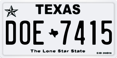 TX license plate DOE7415