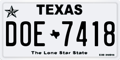 TX license plate DOE7418