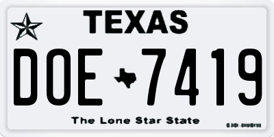 TX license plate DOE7419