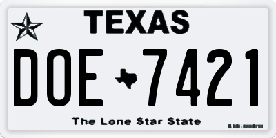 TX license plate DOE7421