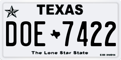 TX license plate DOE7422