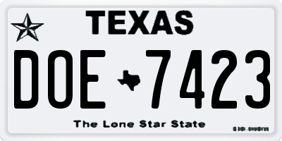 TX license plate DOE7423