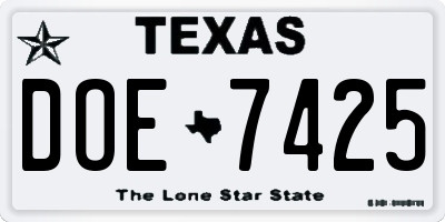 TX license plate DOE7425