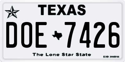 TX license plate DOE7426