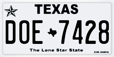 TX license plate DOE7428