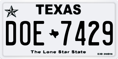 TX license plate DOE7429