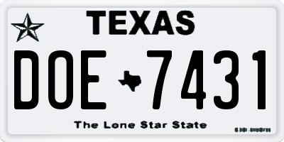 TX license plate DOE7431