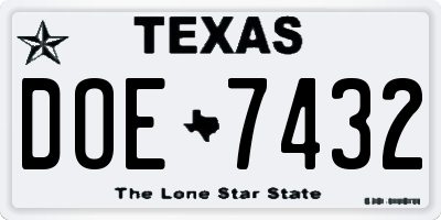 TX license plate DOE7432