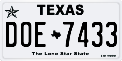 TX license plate DOE7433