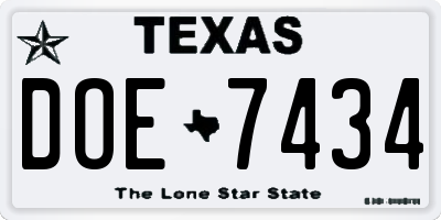 TX license plate DOE7434