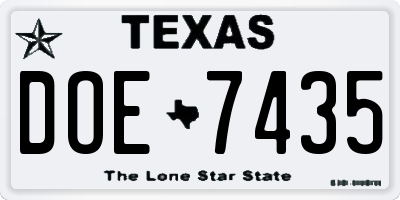 TX license plate DOE7435