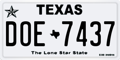 TX license plate DOE7437