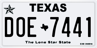 TX license plate DOE7441