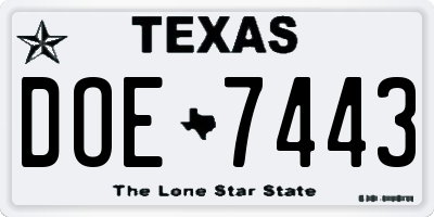 TX license plate DOE7443