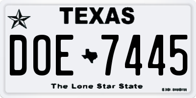 TX license plate DOE7445