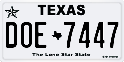 TX license plate DOE7447