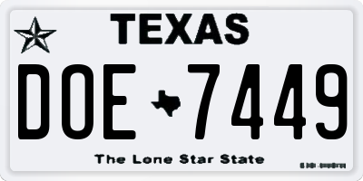 TX license plate DOE7449