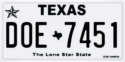 TX license plate DOE7451