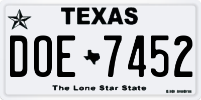 TX license plate DOE7452
