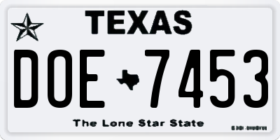 TX license plate DOE7453