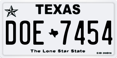 TX license plate DOE7454