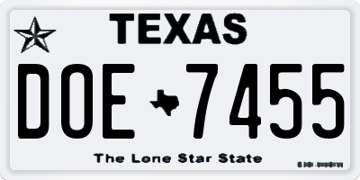 TX license plate DOE7455