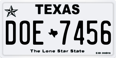 TX license plate DOE7456