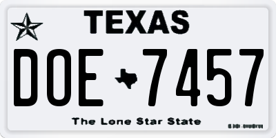 TX license plate DOE7457