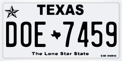 TX license plate DOE7459