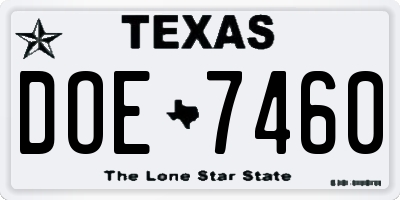 TX license plate DOE7460